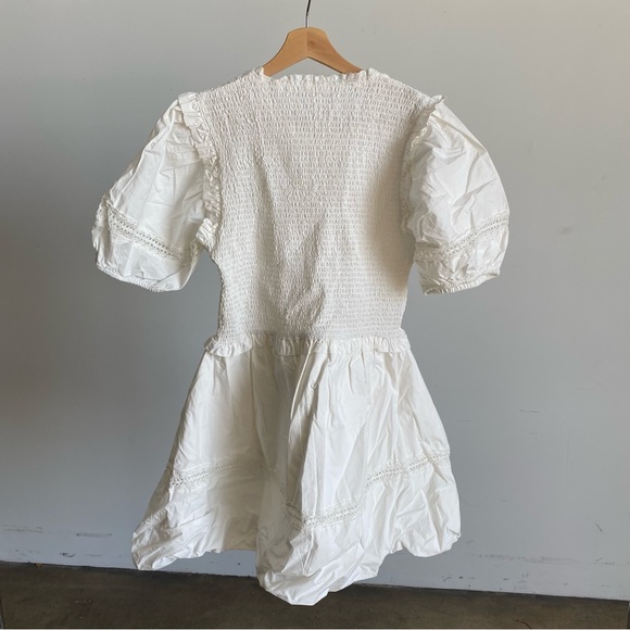 $249 NWT White For Love And Lemons “Sandy” Puff Sleeve Mini Dress Sz X-Large - Picture 9 of 13